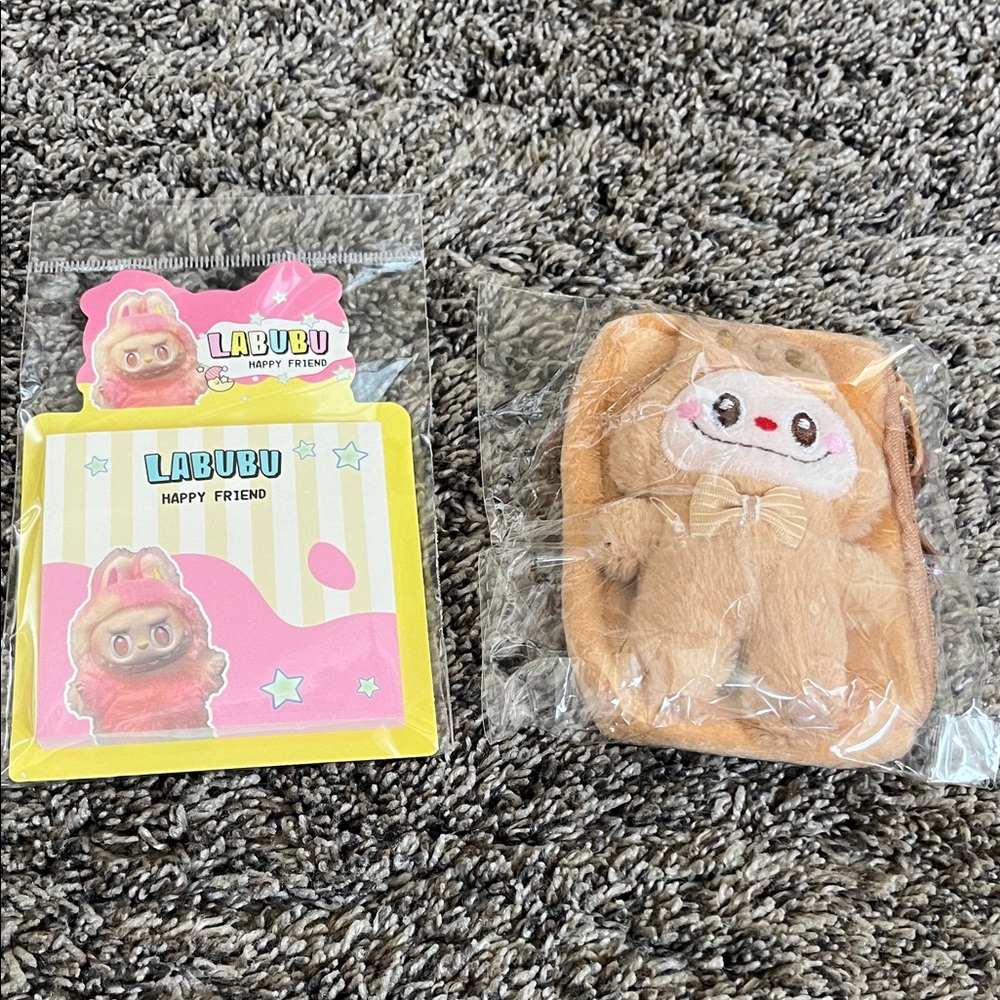 Happy Friend Plush Keychain - Beige Stuffed Animal Accessory & note pads - New